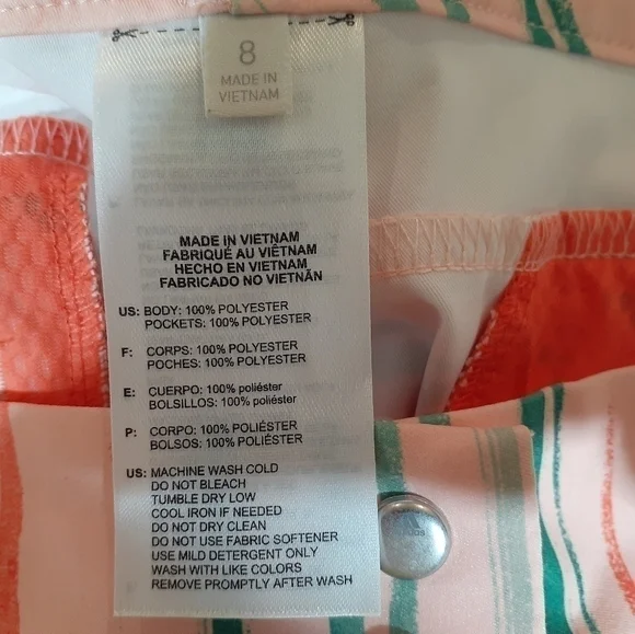 Adidas Orange/Green Essentials Painted Stripe Golf Shorts Size 8 - Picture 3 of 6